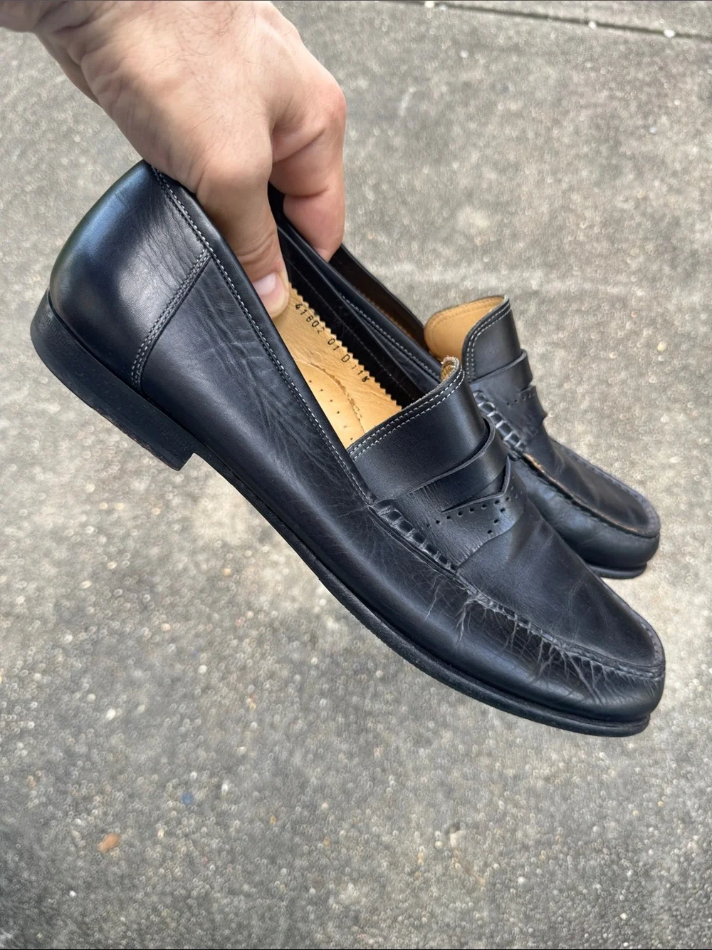 Santoni Black Leather Penny Loafers Size 11.5D - Made In Italy